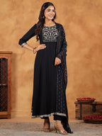 Janasya Black Rayon Embroidered Kurta,Bottom & Dupatta - Distacart