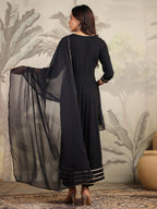 Janasya Dark Rayon Embroidered Anarkali Kurta Set