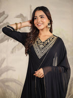 Janasya Dark Rayon Embroidered Anarkali Kurta Set
