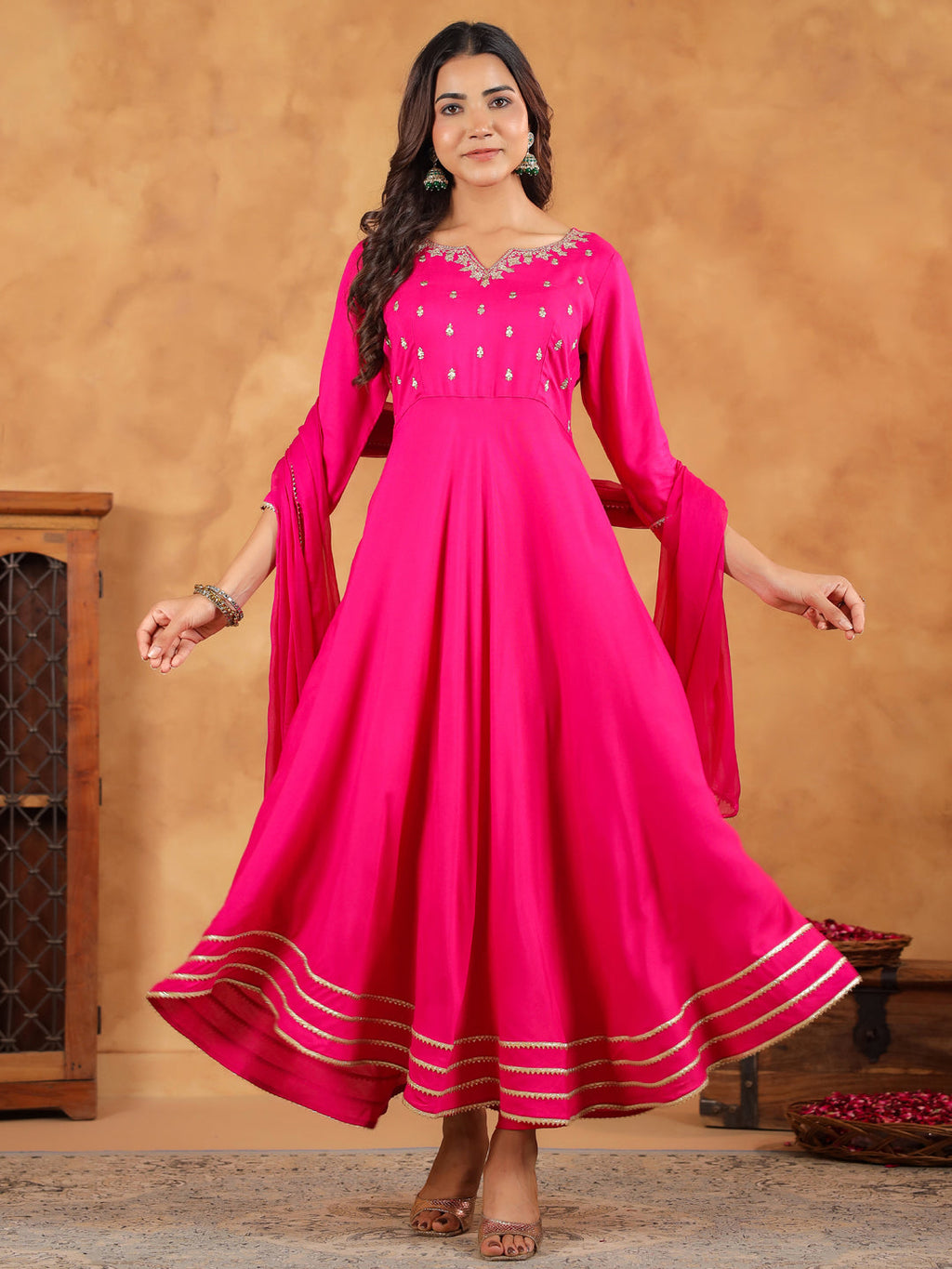 Janasya Dark Rayon Embroidered Anarkali Kurta Set - Distacart