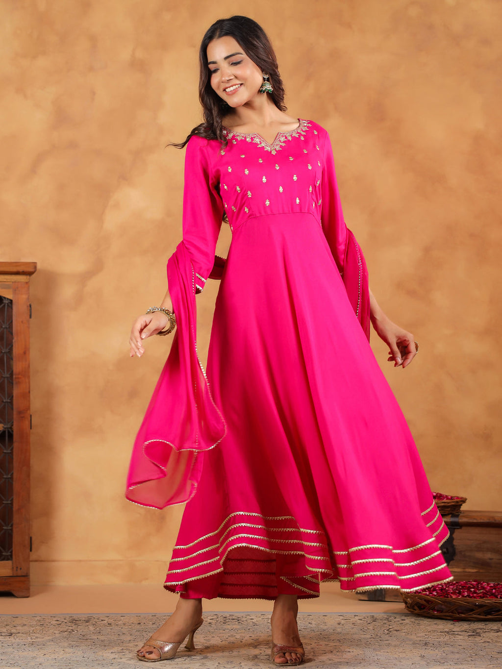 Janasya Dark Rayon Embroidered Anarkali Kurta Set - Distacart