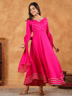 Janasya Dark Rayon Embroidered Anarkali Kurta Set - Distacart
