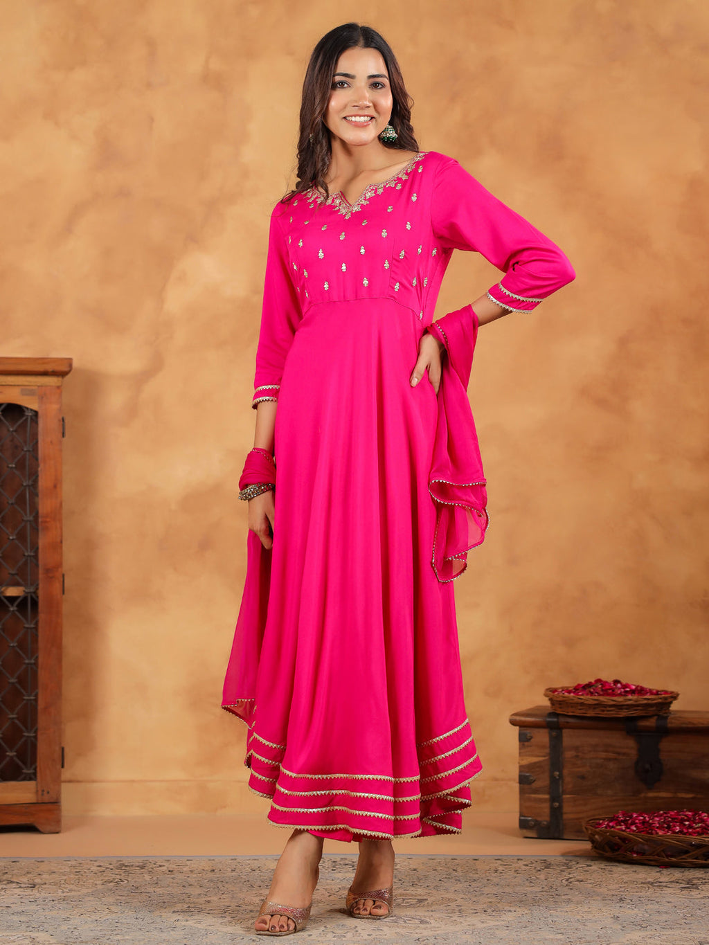 Janasya Dark Rayon Embroidered Anarkali Kurta Set - Distacart