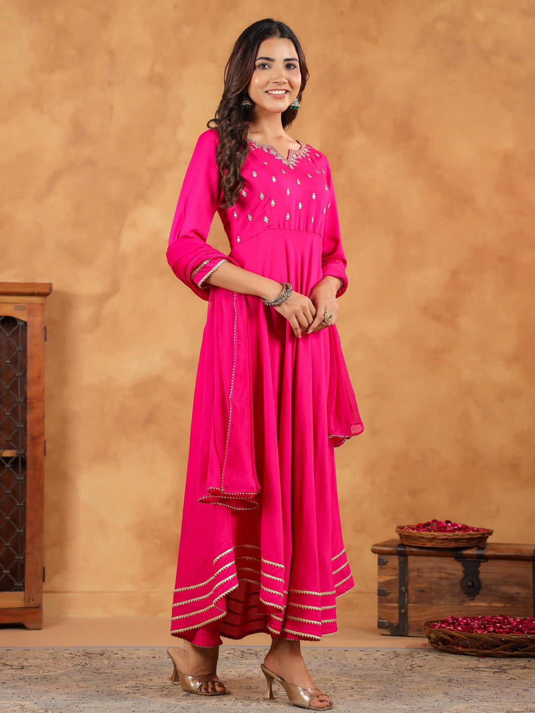 Janasya Dark Rayon Embroidered Anarkali Kurta Set - Distacart