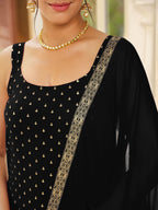 Janasya Dark Rayon Foil Print Straight Kurta Set