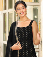 Janasya Dark Rayon Foil Print Straight Kurta Set