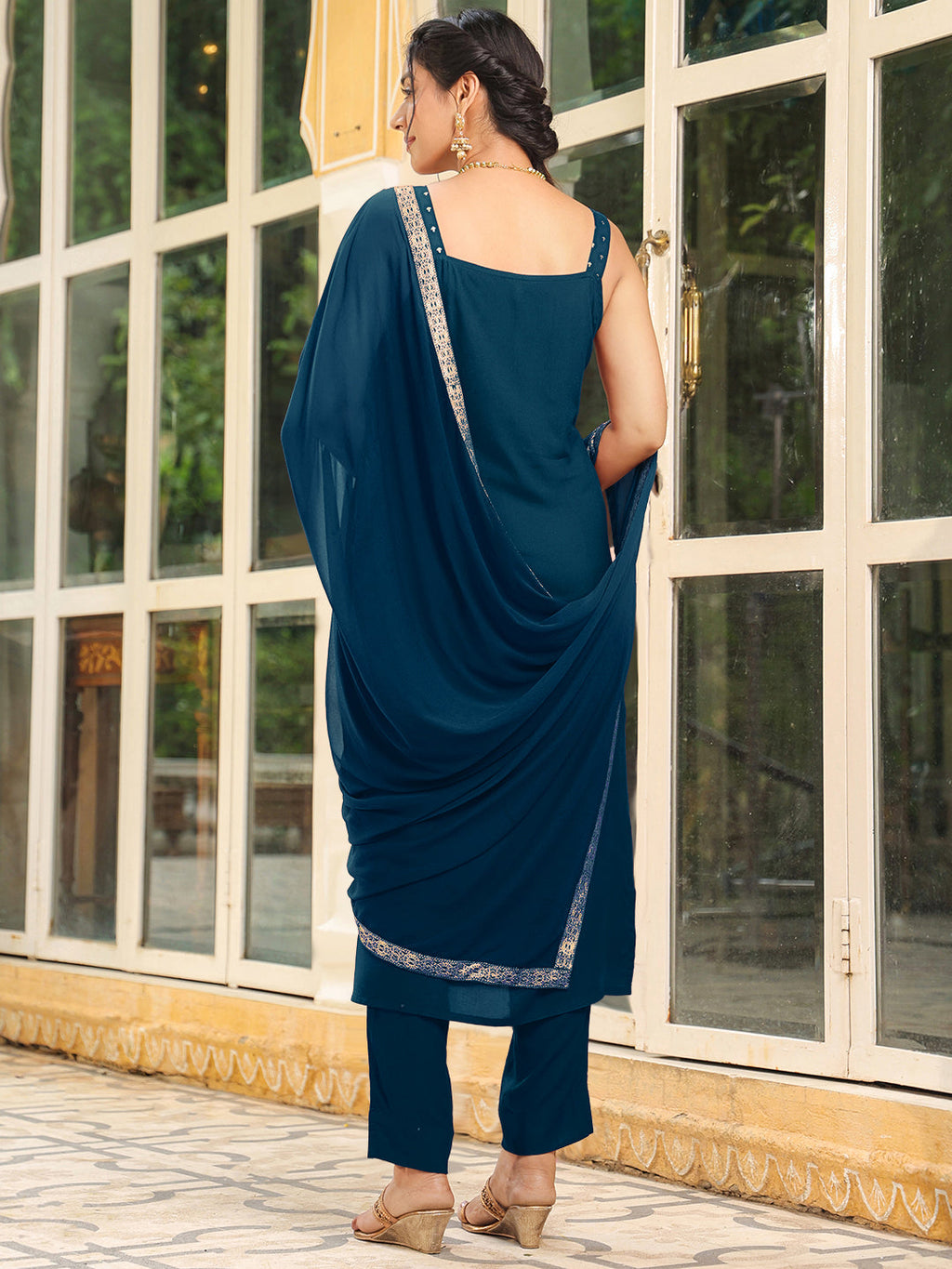 Janasya Dark Rayon Foil Print Straight Kurta Set - Distacart