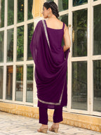 Janasya Dark Rayon Foil Print Straight Kurta Set