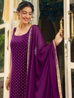 Janasya Dark Rayon Foil Print Straight Kurta Set