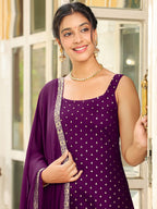 Janasya Dark Rayon Foil Print Straight Kurta Set