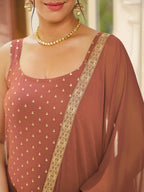 Janasya Dark Rayon Foil Print Straight Kurta Set