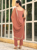 Janasya Dark Rayon Foil Print Straight Kurta Set