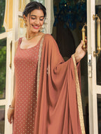 Janasya Dark Rayon Foil Print Straight Kurta Set