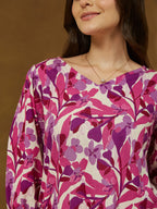 Janasya Bright Cotton Floral A-Line Dress - Distacart