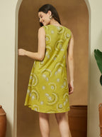 Janasya Dark Cotton Abstract A-Line Dress - Distacart
