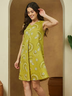 Janasya Dark Cotton Abstract A-Line Dress - Distacart
