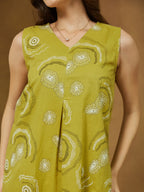 Janasya Dark Cotton Abstract A-Line Dress - Distacart