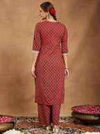 Janasya Dark Cotton Floral Straight Kurta Set - Distacart