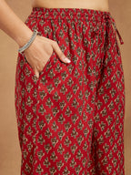 Janasya Dark Cotton Floral Straight Kurta Set - Distacart
