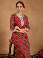 Janasya Dark Cotton Floral Straight Kurta Set - Distacart