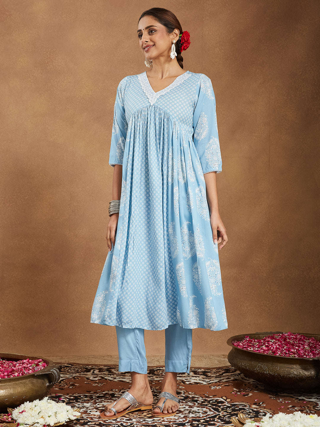 Janasya Light Rayon Ethnic Motifs A-Line Kurta Set - Distacart