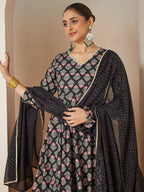Janasya Dark Rayon Ethnic Motifs A-Line Kurta Set