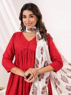 Janasya Dark Rayon Embellished A-Line Kurta Set