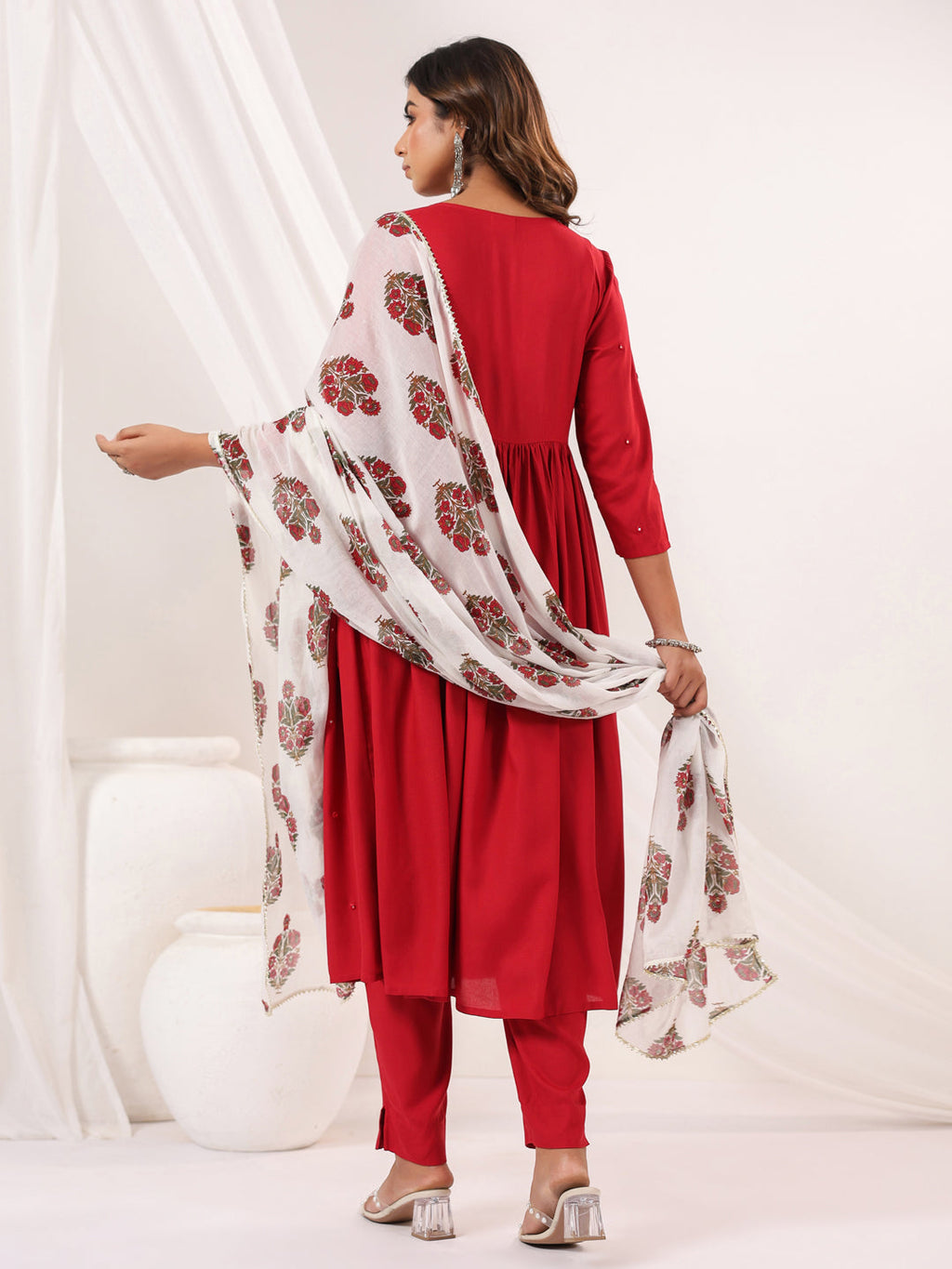 Janasya Dark Rayon Embellished A-Line Kurta Set