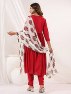 Janasya Dark Rayon Embellished A-Line Kurta Set
