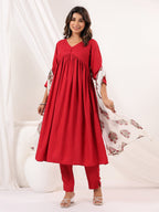 Janasya Dark Rayon Embellished A-Line Kurta Set