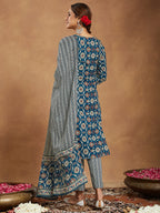 Janasya Bright Cotton Floral Straight Kurta Set
