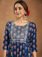 Janasya Dark Cotton Floral Anarkali Kurta Set - Distacart