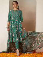 Janasya Bright Cotton Floral Anarkali Kurta Set