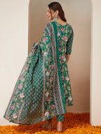 Janasya Bright Cotton Floral Anarkali Kurta Set