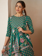 Janasya Bright Cotton Floral Anarkali Kurta Set
