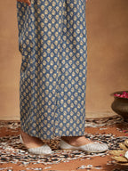 Janasya Dark Cotton Floral Anarkali Kurta Set