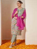 Janasya Light Cambric Floral A-Line Kurta Set
