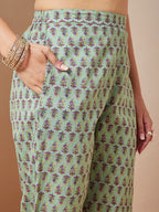 Janasya Light Cambric Floral A-Line Kurta Set