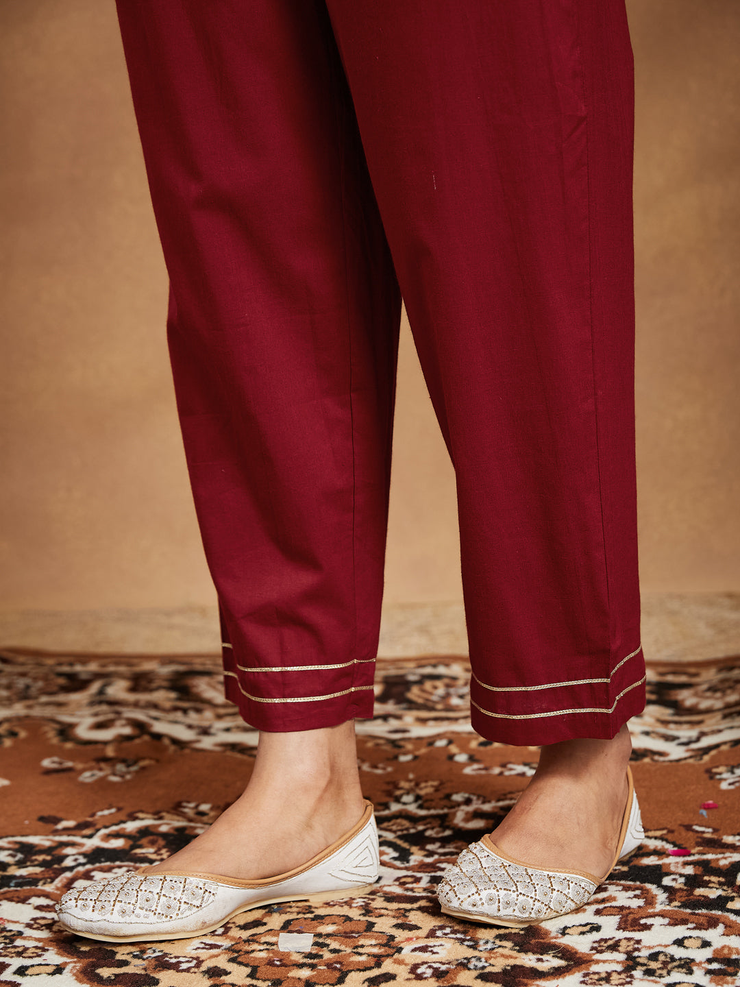 Janasya Dark Cotton Ethnic Motifs Straight Kurta Set