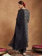 Janasya Dark Cotton Ajrakh Straight Kurta Set