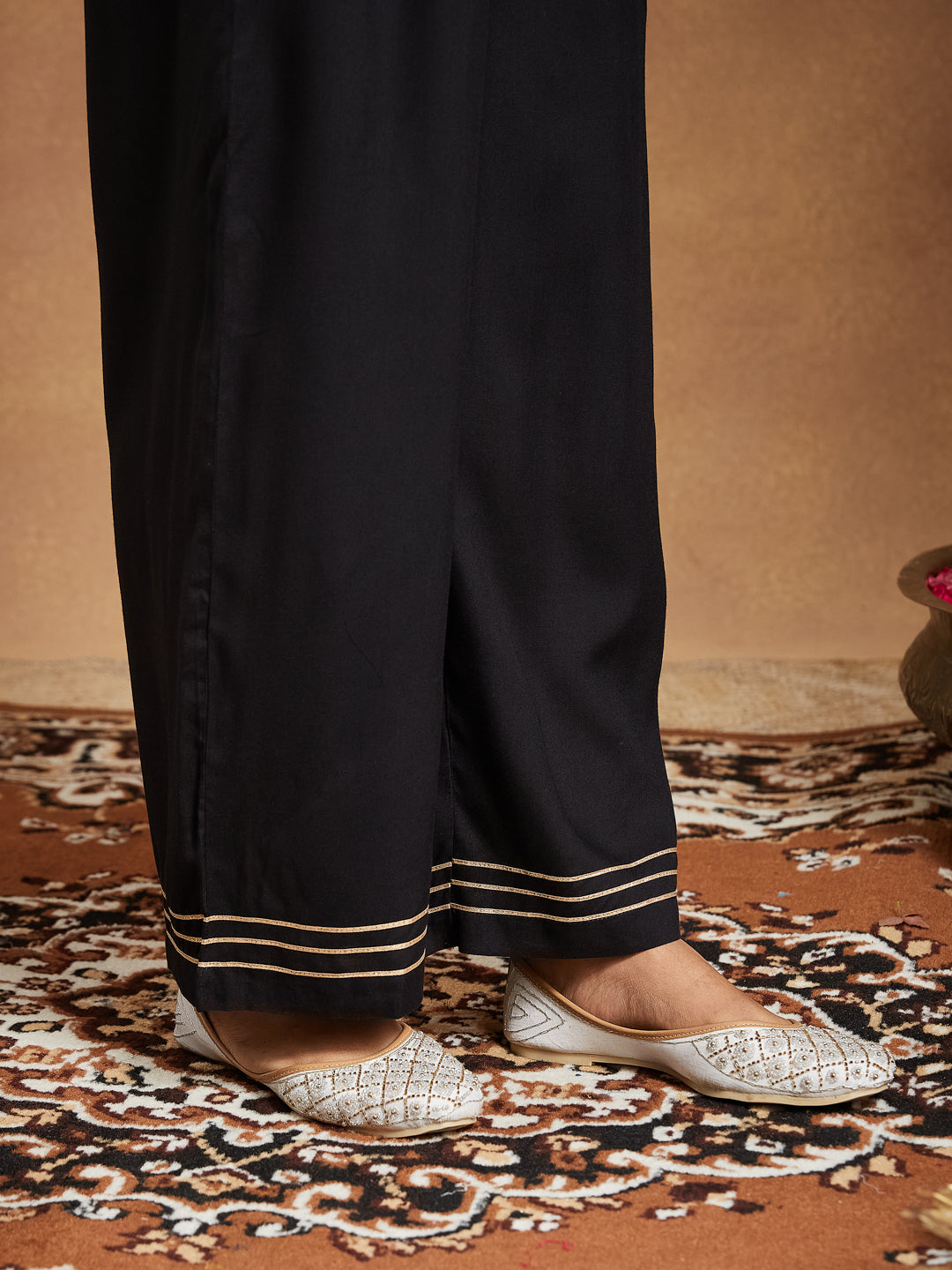 Janasya Dark Cotton Ajrakh Straight Kurta Set