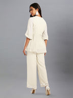 Janasya Light Dobby Chiffon Self Design Peplum Top & Bottom Set