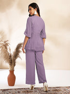 Janasya Light Dobby Chiffon Self Design Peplum Top & Bottom Set