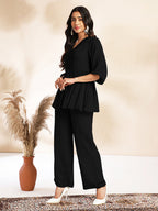 Janasya Light Dobby Chiffon Self Design Peplum Top & Bottom Set