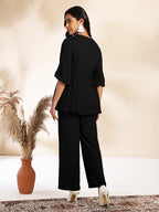 Janasya Light Dobby Chiffon Self Design Peplum Top & Bottom Set