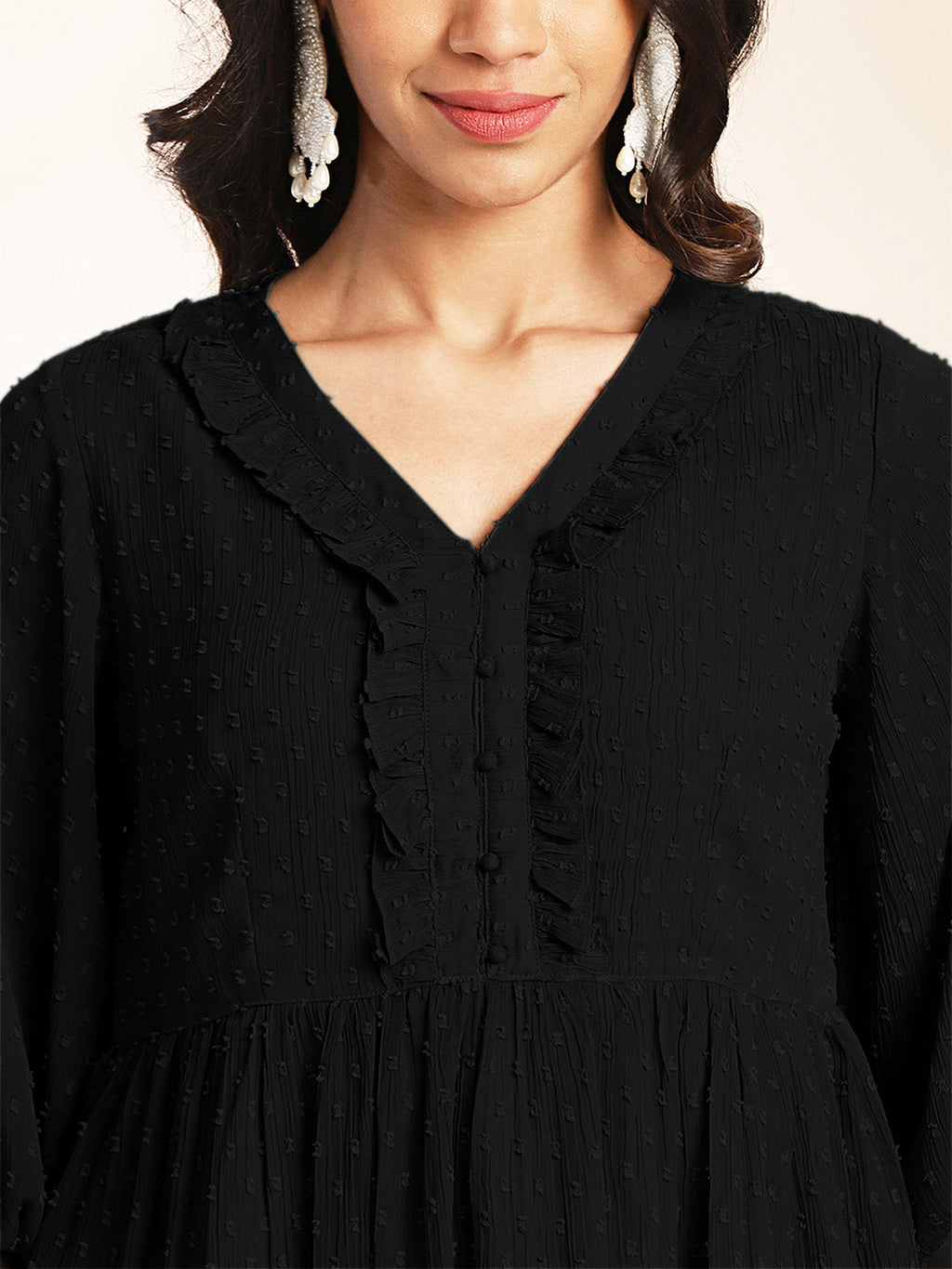 Janasya Light Dobby Chiffon Self Design Peplum Top & Bottom Set
