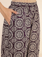 Janasya Dark Cotton Ethnic Motifs A-Line Top & Bottom Set - Distacart