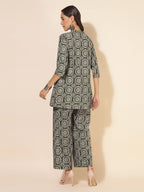 Janasya Dark Cotton Ethnic Motifs A-Line Top & Bottom Set - Distacart
