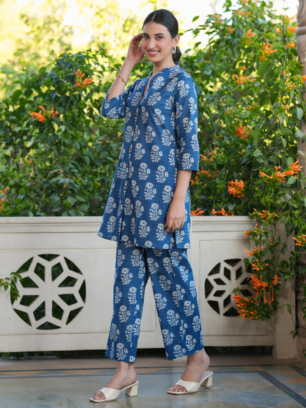 Janasya Dark Cotton Batik Straight Top & Bottom Set