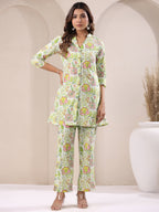 Janasya Light Cotton Floral Straight Top & Bottom Set